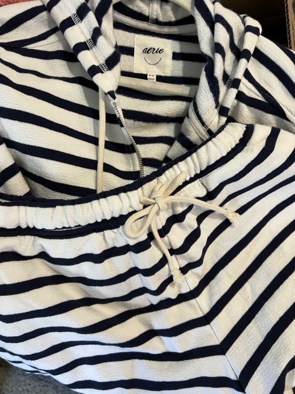 Aerie Women's deep navy & White Striped Hooded Pullover and shorts set